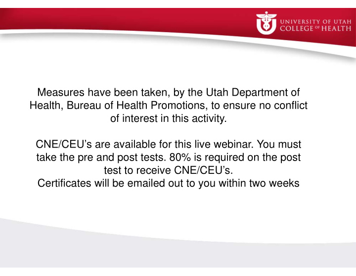 measures have been taken by the utah department of health