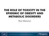 the role of toxicity in the epidemic of obesity and