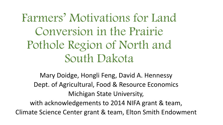 farmers motivations for land conversion in the prairie