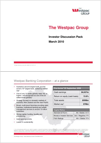 The Westpac Group  Investor Discussion Pack  March 2010  Westpac Banking Corporation ABN 33 007 457