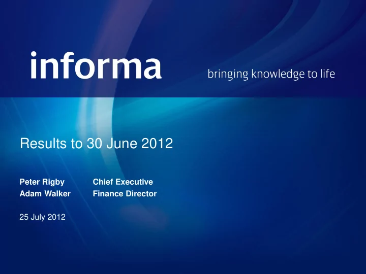 results to 30 june 2012