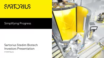 Simplifying Progress  Sartorius Stedim Biotech  Investors Presentation  H1 2020 Results  Disclaimer