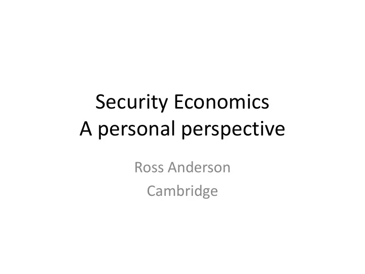 a personal perspective