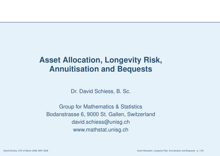 asset allocation longevity risk annuitisation and bequests