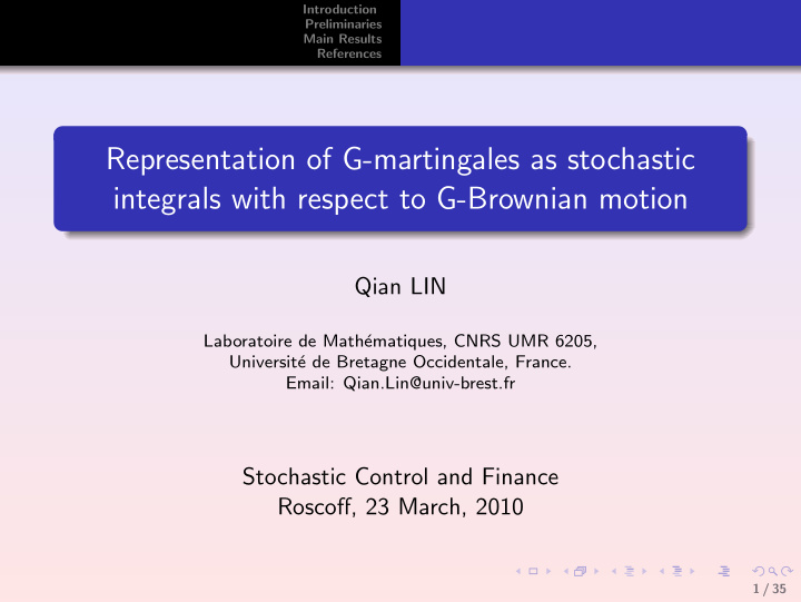 representation of g martingales as stochastic integrals
