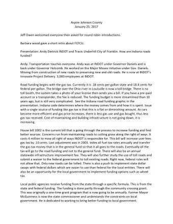 Aspire Johnson County  January 25, 2017  Jeff Owen welcomed everyone then asked for round robin