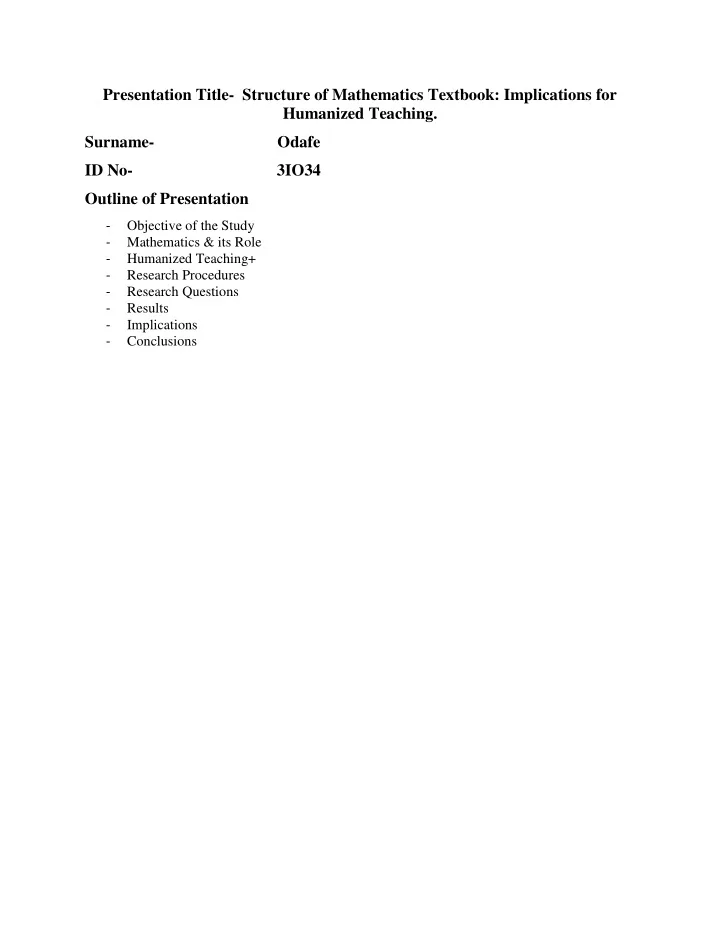 presentation title structure of mathematics textbook