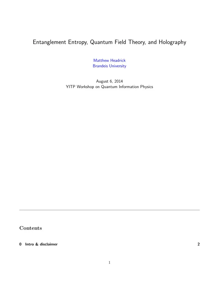 entanglement entropy quantum field theory and holography