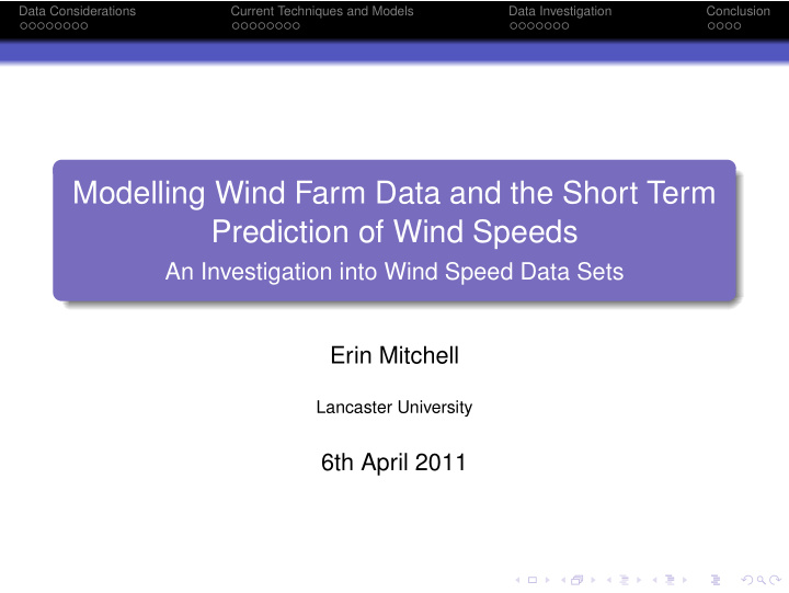 modelling wind farm data and the short term prediction of