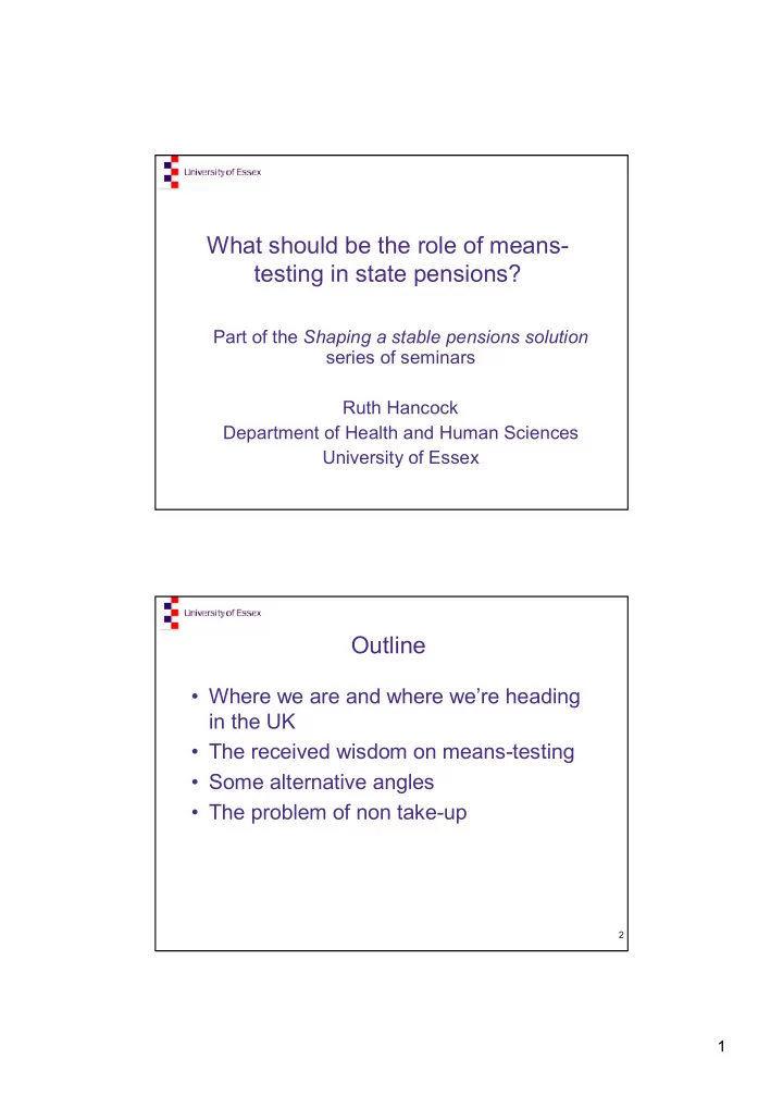 what should be the role of means testing in state pensions