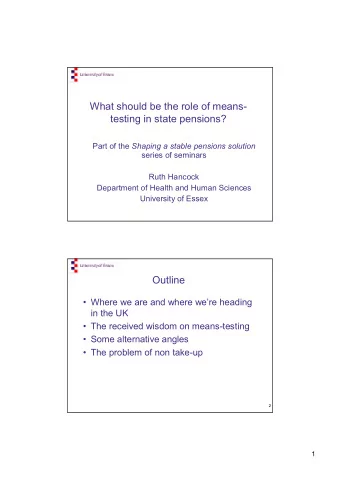 What should be the role of means-  testing in state pensions? Part of the Shaping a stable pensions