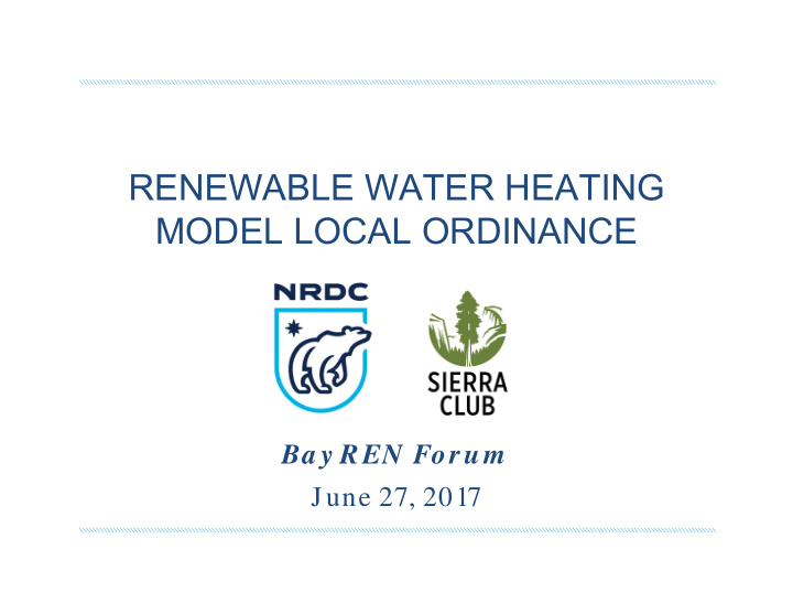 renewable water heating model local ordinance