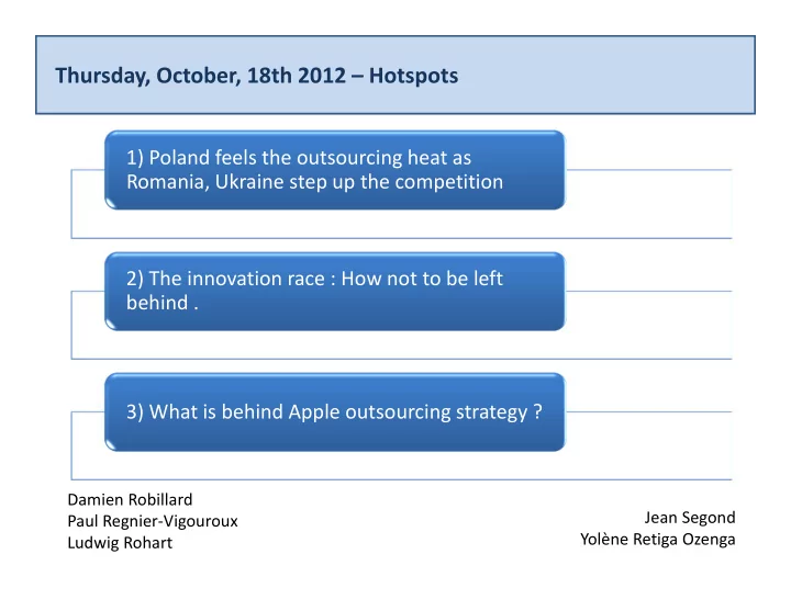 thursday october 18th 2012 hotspots