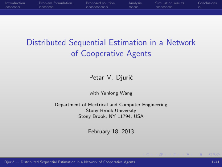 distributed sequential estimation in a network of