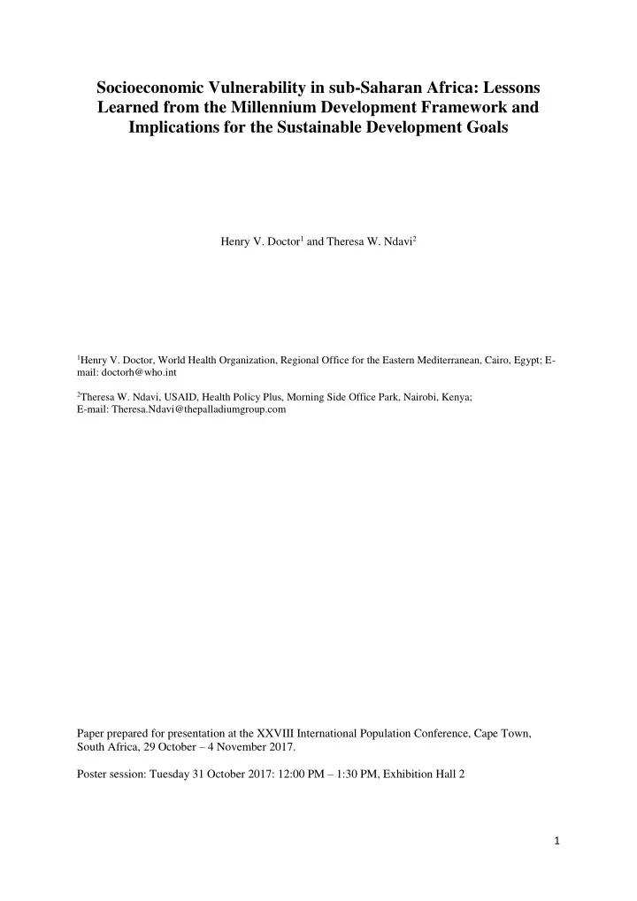 socioeconomic vulnerability in sub saharan africa lessons