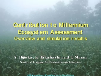 Contribution to Millennium  Contribution to Millennium  Ecosystem Assessment  Ecosystem Assessment