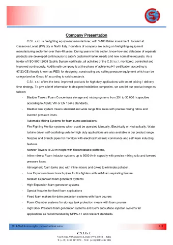 Company  pany Pre  Present  entation  ion  C.S.I. s.r.l.  is firefighting equipment manufacturer,