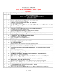presentation schedule track wise session wise list of