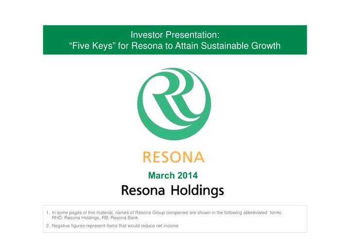 investor presentation five keys for resona to attain