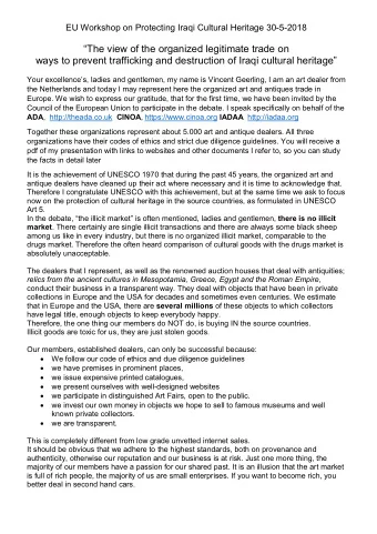 The view of the organized legitimate trade on  ways to prevent trafficking and destruction of