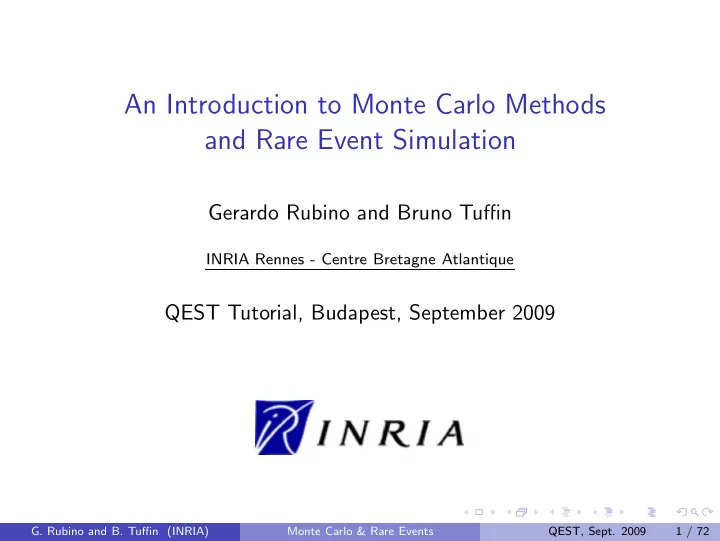 an introduction to monte carlo methods and rare event