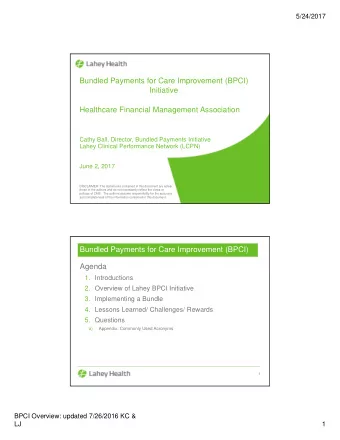 Bundled Payments for Care Improvement (BPCI)  Initiative  Healthcare Financial Management