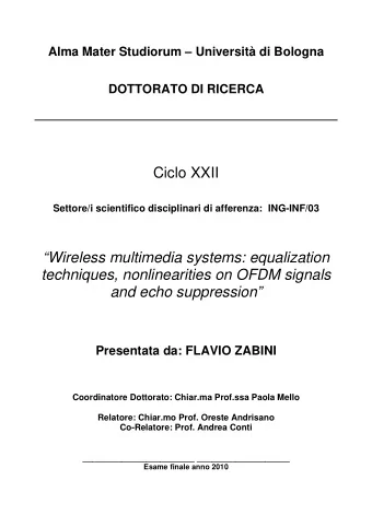 Ciclo XXII  Settore/i scientifico disciplinari di afferenza:  ING-INF/03  Wireless multimedia