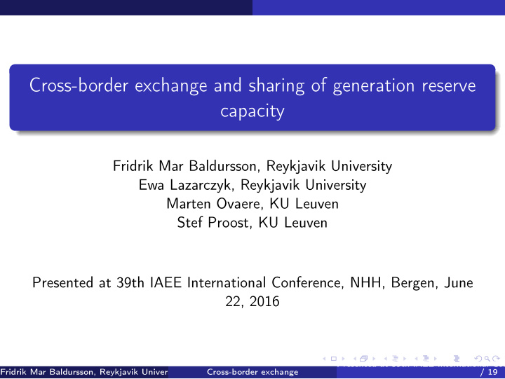 cross border exchange and sharing of generation reserve