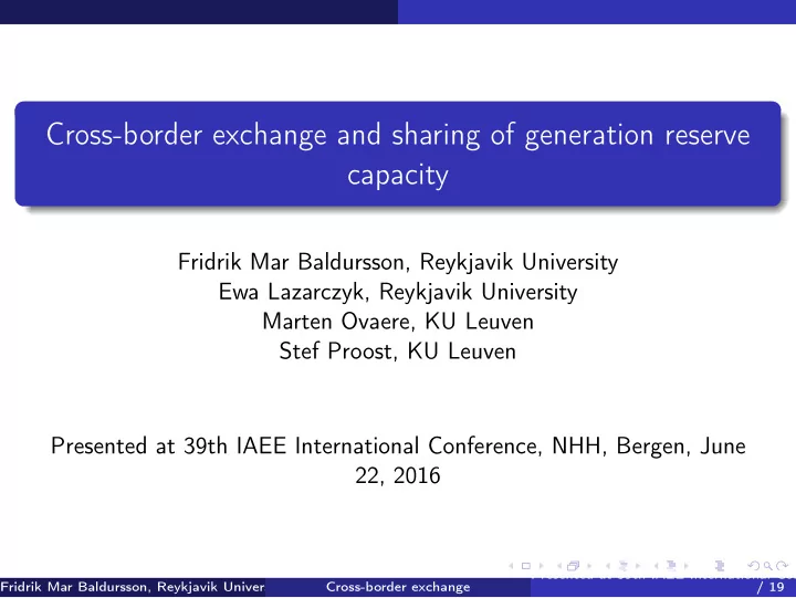 cross border exchange and sharing of generation reserve