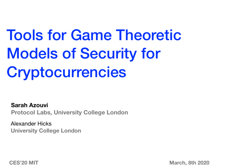 tools for game theoretic models of security for