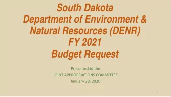 South Dakota  Department of Environment &amp;  Natural Resources (DENR)  FY 2021  Budget Request