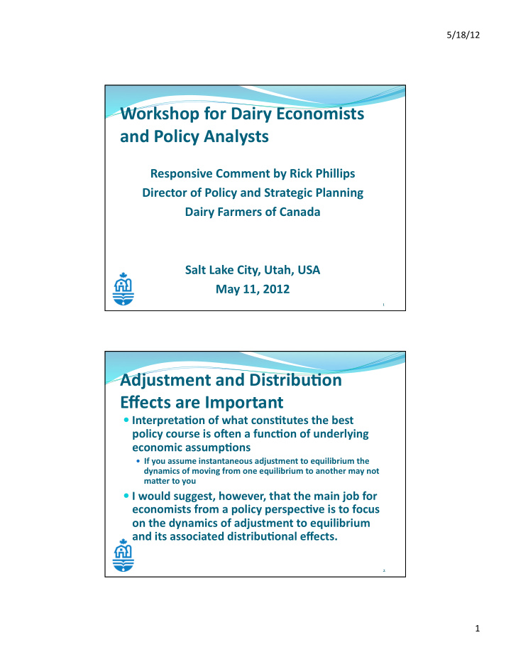 workshop for dairy economists and policy analysts