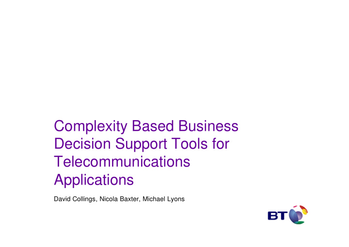 complexity based business decision support tools for