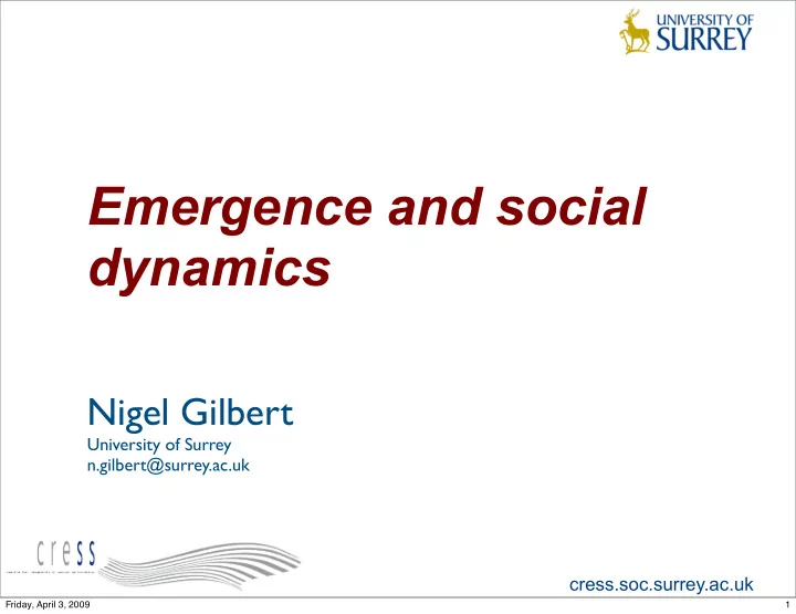 emergence and social dynamics