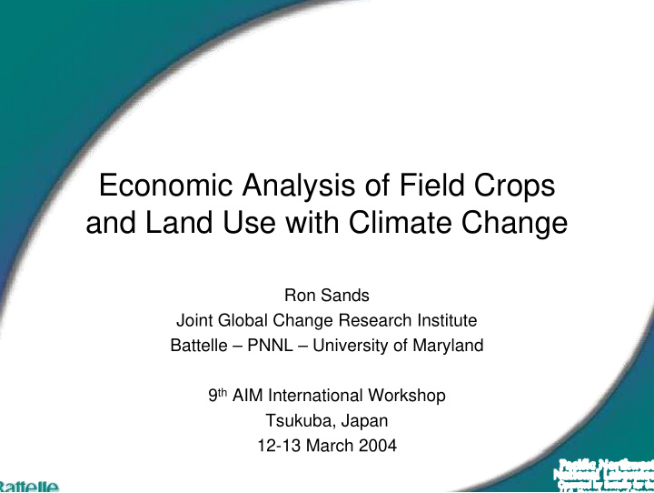 economic analysis of field crops and land use with