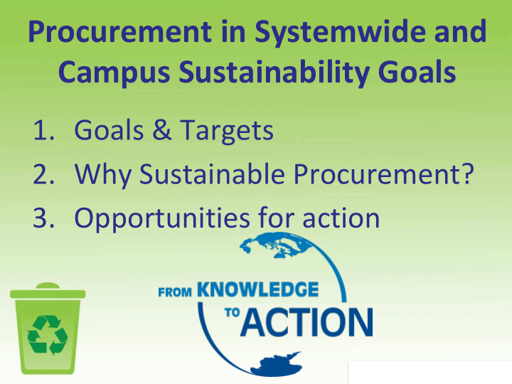 procurement in systemwide and campus sustainability goals