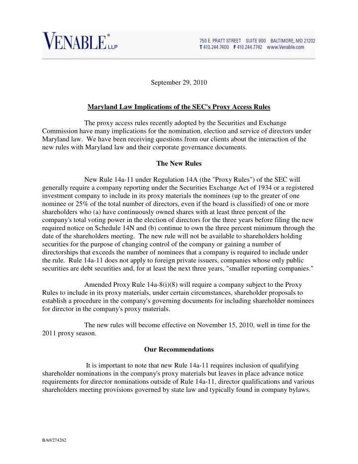 september 29 2010 maryland law implications of the sec s
