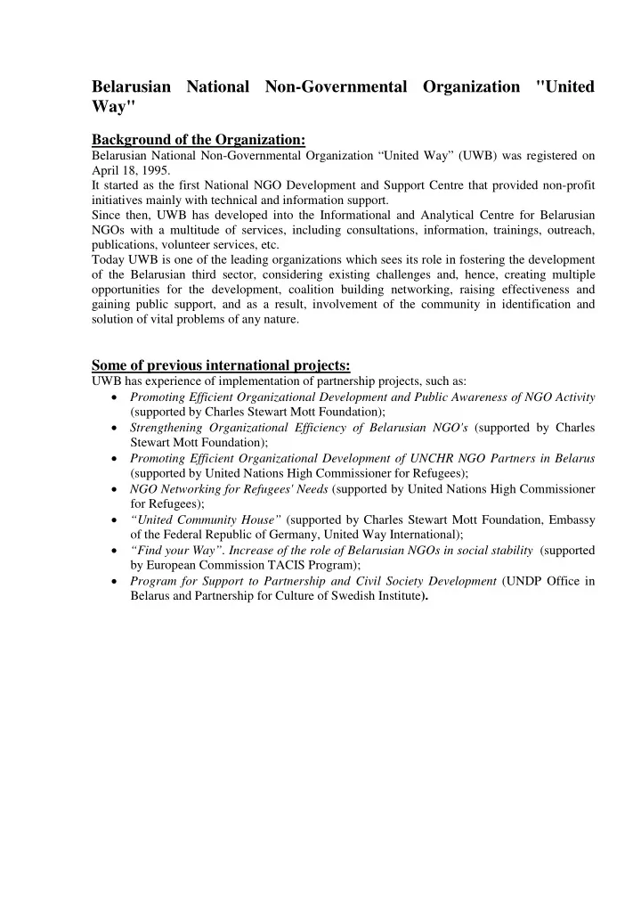 belarusian national non governmental organization united