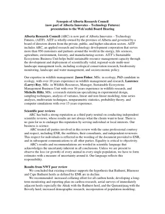 Synopsis of Alberta Research Council (now part of Alberta Innovates  Technology Futures)