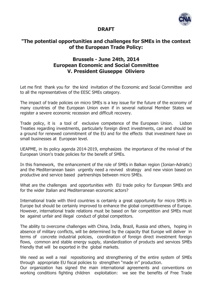 draft the potential opportunities and challenges for smes