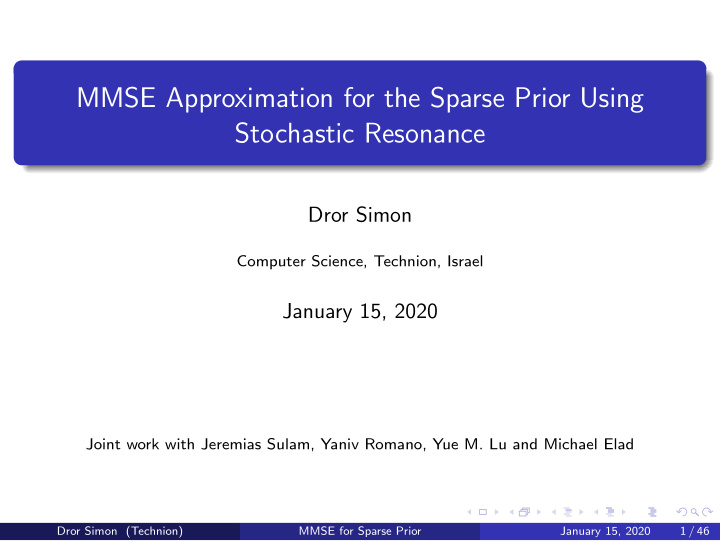 mmse approximation for the sparse prior using stochastic