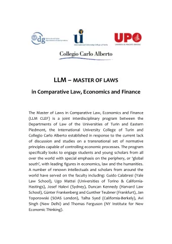 LLM  MASTER OF LAWS  in Comparative Law, Economics and Finance  The Master of Laws in