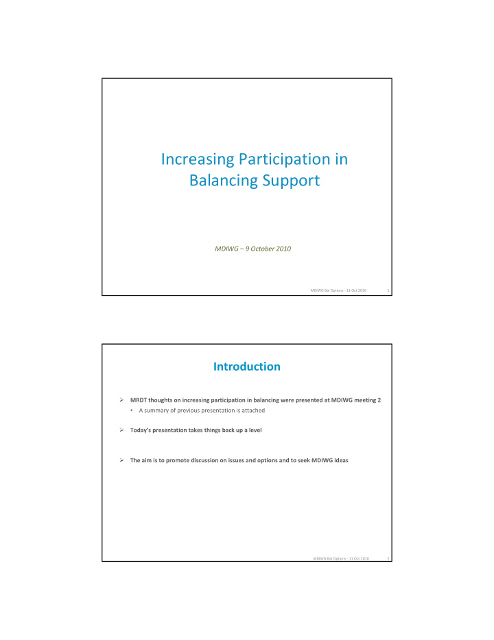 increasing participation in balancing support