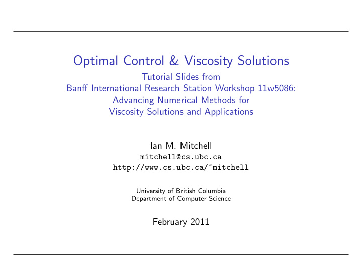 optimal control viscosity solutions