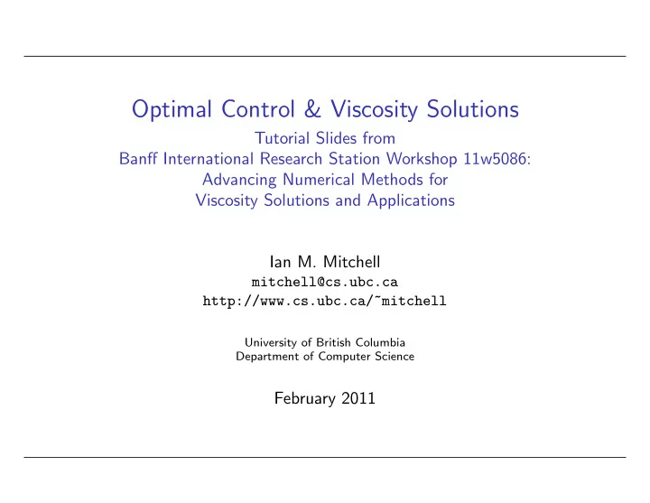 optimal control viscosity solutions