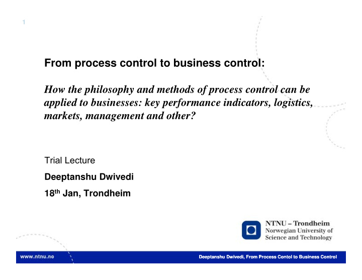 from process control to business control how the