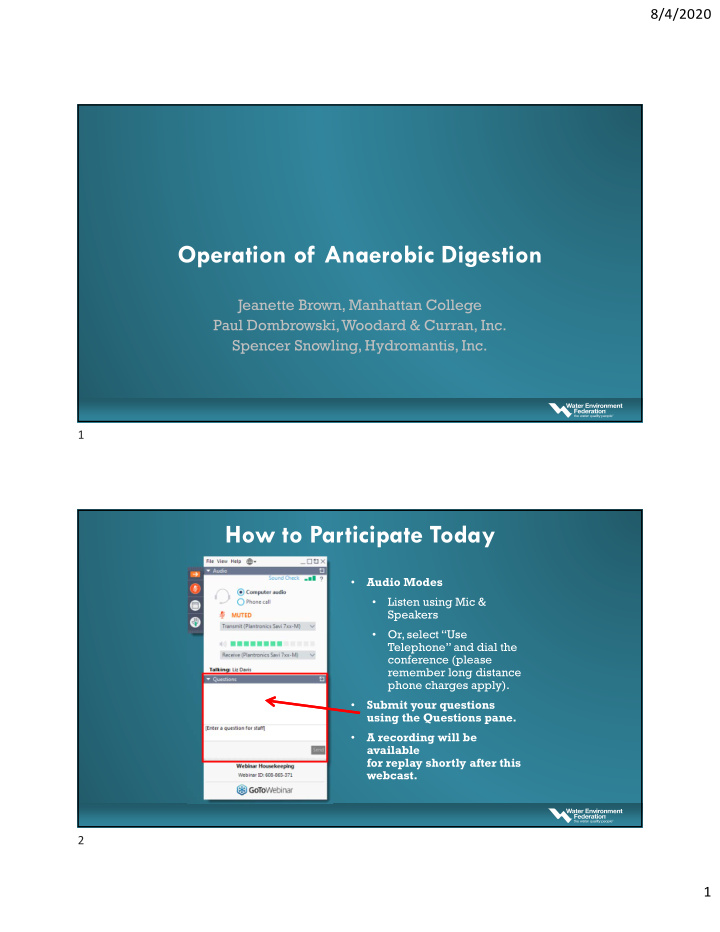 operation of anaerobic digestion