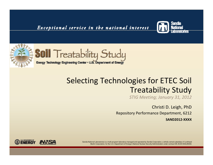 selecting technologies for etec soil treatability study y