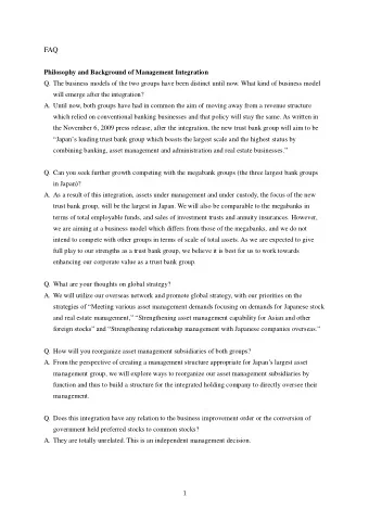 FAQ  Philosophy and Background of Management Integration  Q. The business models of the two groups