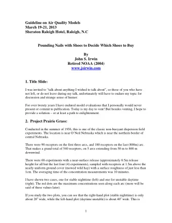 Guideline on Air Quality Models  March 19-21, 2013  Sheraton Raleigh Hotel, Raleigh, N.C  Pounding